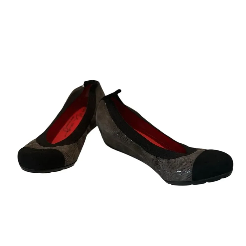 Pas de Rouge Black & Pewter Metallic Mesh Ballet Flats Made in Italy Size 36.5